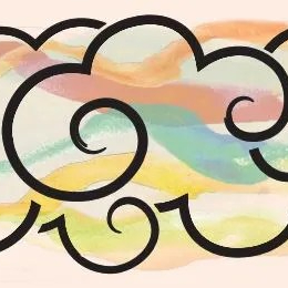 A logo with cloud shapes and pastel colours